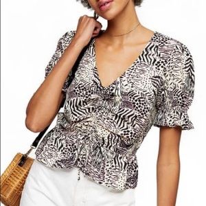 Topshop Margot Animal Print Ruched Top